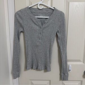 Medium Aerie Gray Ribbed Women's Top - Cotton